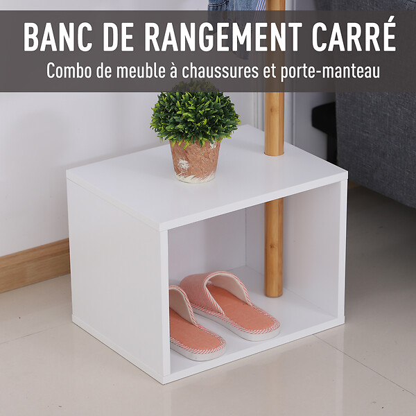 HOMCOM - HOMCOM Meuble rangement porte-manteaux 2 en 1 design contemporain cosy dim. 40L x 30l x 180H cm MDF blanc bois massif bambou - large