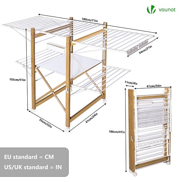 VOUNOT - Sechoir a linge etendoir deluxe pliable Grande capacite sechage style bois blanc - large