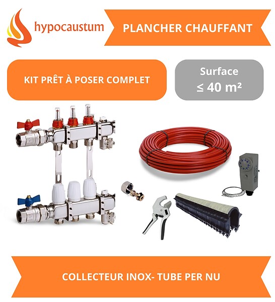 HYPOCAUSTUM - Kit plancher chauffant hydraulique 40 m² - Tube PER - Collecteur Inox - large