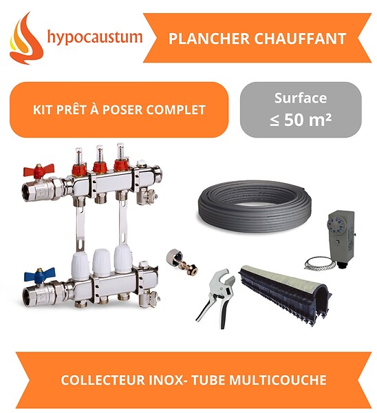 HYPOCAUSTUM - Kit plancher chauffant hydraulique 50 m² - Tube Multicouche - Collecteur Inox - large