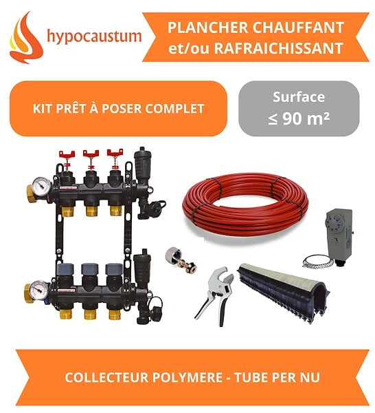 HYPOCAUSTUM - Kit plancher chauffant hydraulique 90 m² - Tube PER - Collecteur Polymère - large