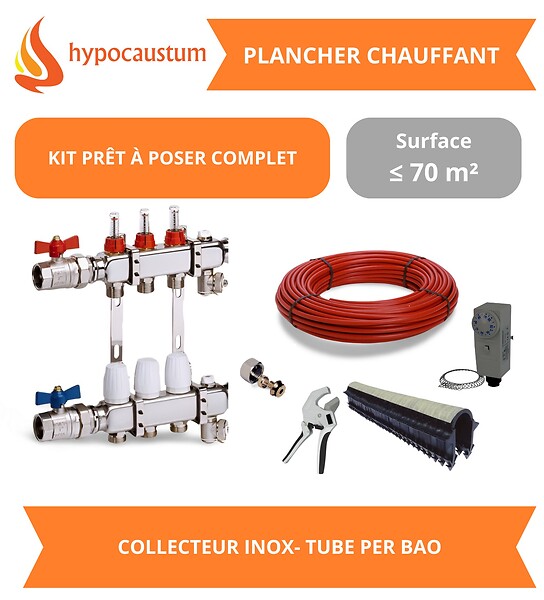HYPOCAUSTUM - Kit plancher chauffant hydraulique 70 m² - Tube PER BAO - Collecteur Inox - large
