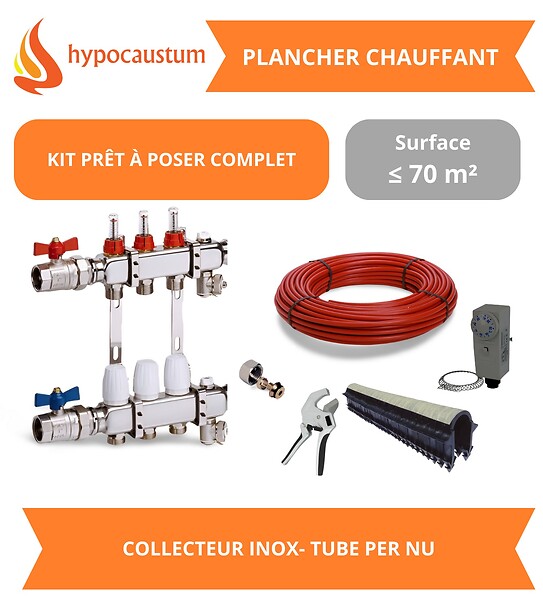 HYPOCAUSTUM - Kit plancher chauffant hydraulique 70 m² - Tube PER - Collecteur Inox - large