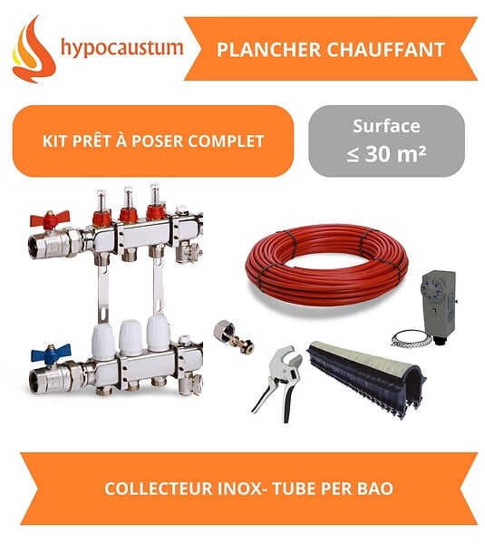 HYPOCAUSTUM - Kit plancher chauffant hydraulique 30 m² - Tube PER BAO - Collecteur Inox - large