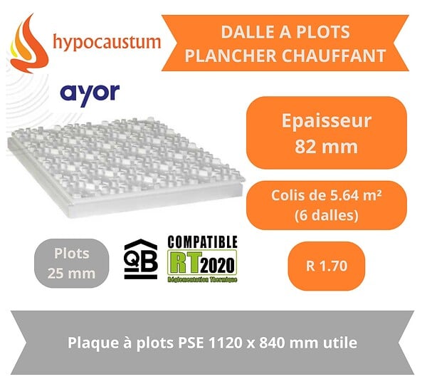 SOMATHERM FOR YOU - Dalle à plots pour Plancher chauffant 1120x840 mm Epaisseur 82 mm (57 isolant + 25 plots) R1.70 Paquet de 5.64 m² - large