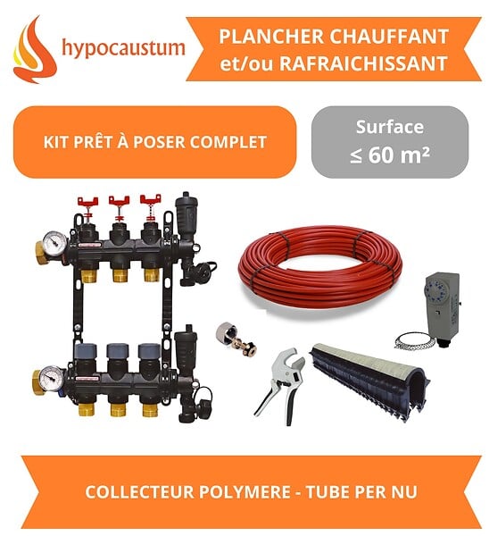 HYPOCAUSTUM - Kit plancher chauffant hydraulique 60 m² - Tube PER - Collecteur Polymère - large
