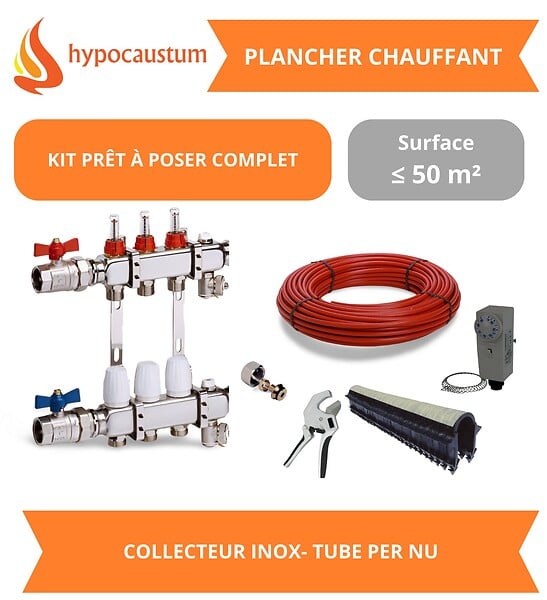HYPOCAUSTUM - Kit plancher chauffant hydraulique 50 m² - Tube PER - Collecteur Inox - large