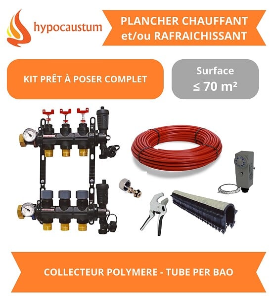 HYPOCAUSTUM - Kit plancher chauffant hydraulique 70 m² - Tube PER BAO - Collecteur Polymère - large