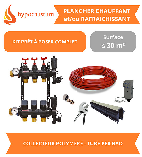 HYPOCAUSTUM - Kit plancher chauffant hydraulique 30 m² - Tube PER BAO - Collecteur Polymère - large