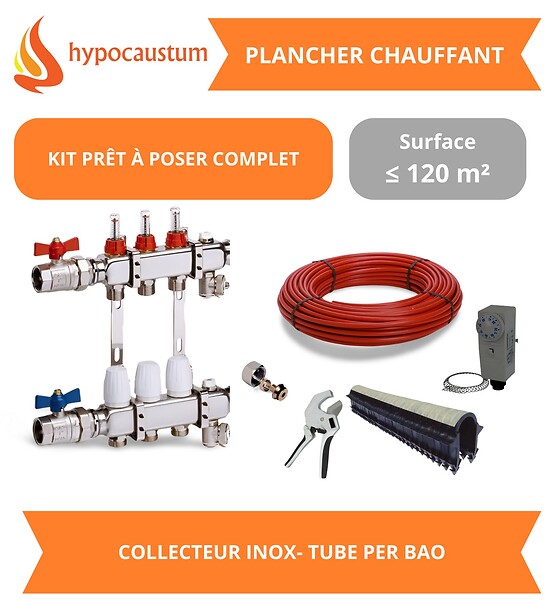 HYPOCAUSTUM - Kit plancher chauffant hydraulique 120 m² - Tube PER BAO - Collecteur Inox - large