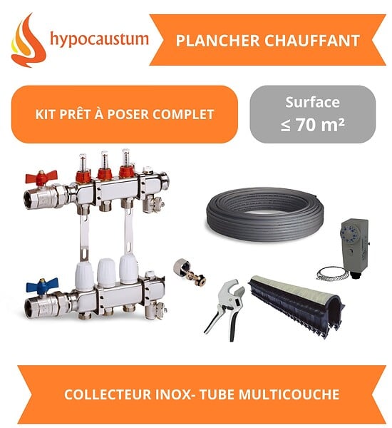 HYPOCAUSTUM - Kit plancher chauffant hydraulique 70 m² - Tube Multicouche - Collecteur Inox - large