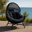 OVIALA - Fauteuil de jardin oeuf sur pied en rotin synthétique 142 cm noir - Bamako - vignette
