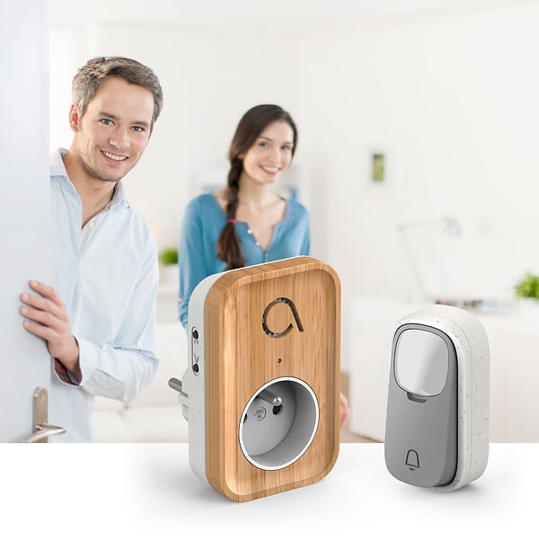 AVIDSEN - Carillon sans fil sans pile branchement sur prise 230 V technologie Kinétic Bamboo Plug - Avidsen - 102513 - large
