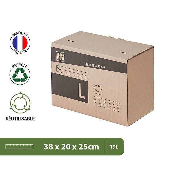 PACK AND MOVE - Pack and Move - Lot 36 cartons pour expédition - Taille L - 25 x 38 x 20 cm - Carton renforcé - 20 KG max - large
