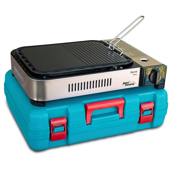 ALPENTECH - Plancha à gaz Barbecue grill 2100W Cuisson 30 x 24cm Piezo + 4 cartouches gaz + Mallette ALPEN - large