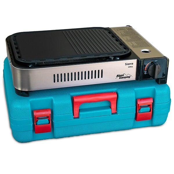 ALPENTECH - Plancha à gaz Barbecue grill 2100W Cuisson 30 x 24cm Piezo + 4 cartouches gaz + Mallette ALPEN - large