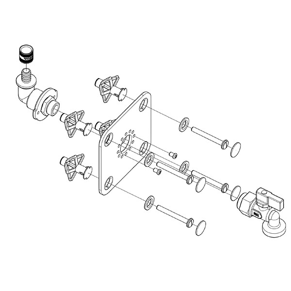 ATOLE - Platine sortie de cloison simple à glissement PER Ø12 pour machine à laver – Kit de fixation mural avec platine encastrable - large
