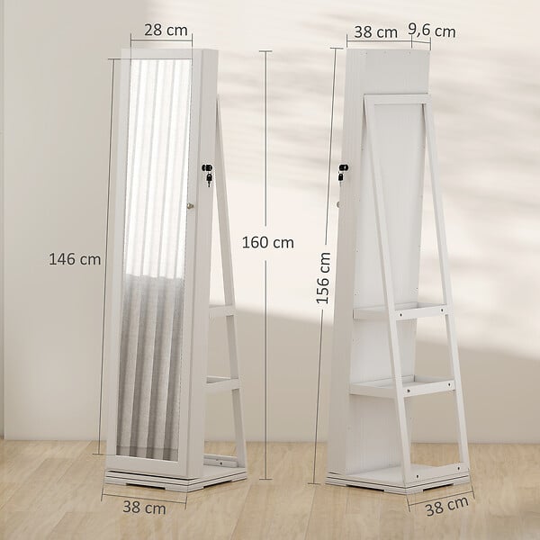 HOMCOM - Armoire à bijoux pivotante verrouillable avec miroir - armoire bijoux multi-rangement - MDF gris clair - large
