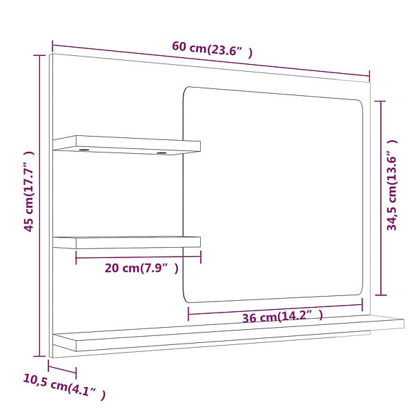 VIDAXL - vidaXL Miroir de bain Sonoma gris 60x10,5x45 cm Bois d'ingénierie - large