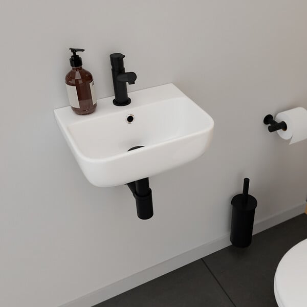 GODART - Lave mains en céramique à suspendre 36 cm avec trop plein blanc brillant - Leoni - large