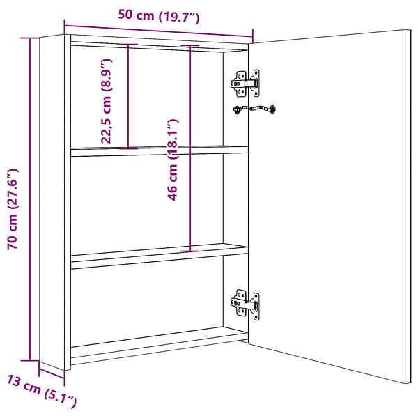 VIDAXL - vidaXL Armoire de salle de bain à miroir LED 50x13x70 cm - large