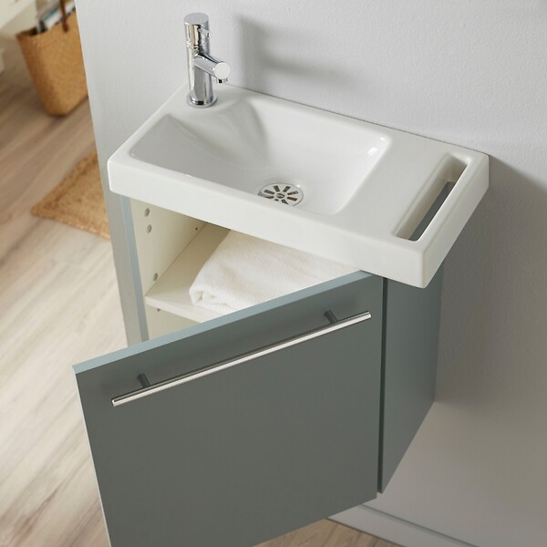 PLANETE BAIN - Pack lave-mains Vert avec porte serviette - Mitigeur à gauche - L.48 X H. 52.5 cm - Houston - large