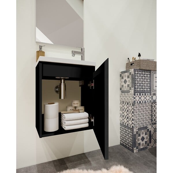 ALLIBERT - Pack lave mains avec miroir Porto Noir brillant - Marque allibert - large
