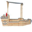 ID MARKET - Bac à sable WORLD bois bateau de pirate avec banc coffre et toit gris - vignette