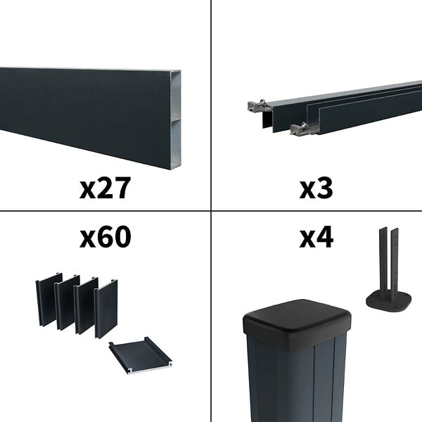 DECKLINEA - Kit Clôture Aluminium Ajourée sur Muret OLINDA Anthracite 5,5x1,2m - Lames ajourées 21x45x1780 mm - Brise Vue - Palissade - large