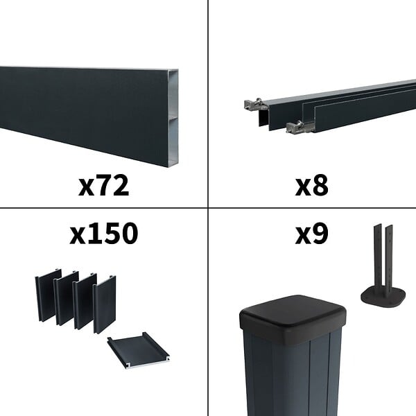 DECKLINEA - Kit Clôture Aluminium Ajourée sur Muret OLINDA Anthracite 14,68x1,2m - Lames ajourées 21x45x1780 mm - Brise Vue - Palissade - large