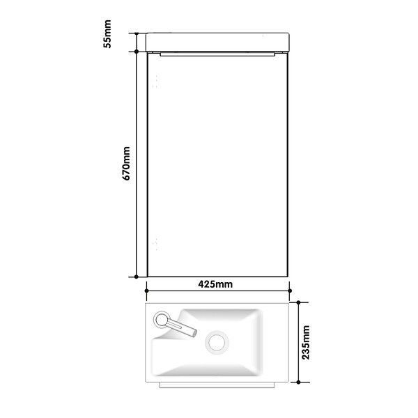 GODART - Meuble lave mains wc noir mat sans robinetterie - l.42.5 X H. 72.5 cm - pour robinetterie à gauche - Austral - large