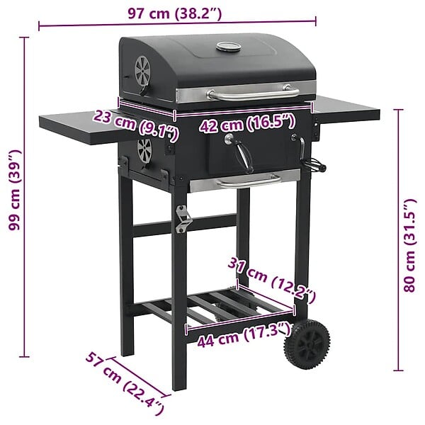 VIDAXL - vidaXL Gril de barbecue au charbon de bois et étagère inférieure Noir - large