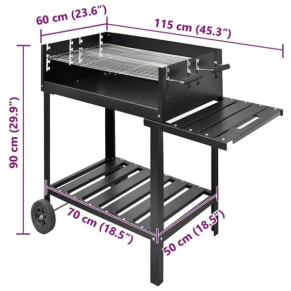 VIDAXL - vidaXL Support de barbecue au charbon de bois 2 roues - large