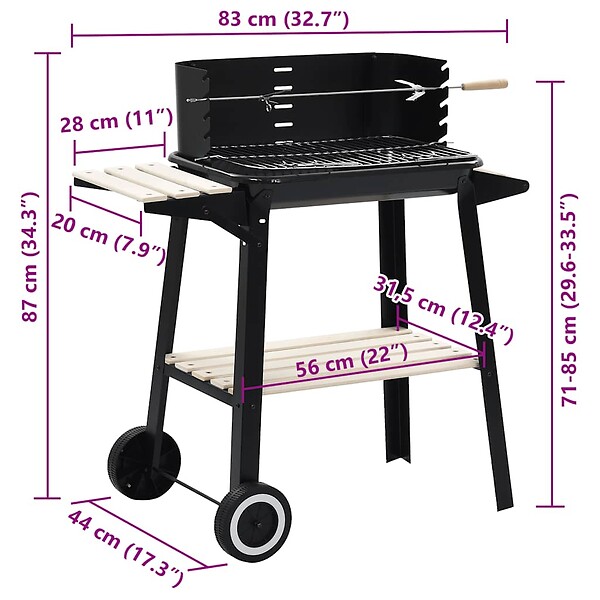 VIDAXL - vidaXL Barbecue au charbon de bois avec roulettes - large