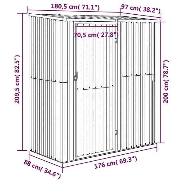 VIDAXL - vidaXL Abri de jardin Gris 180,5x97x209,5 cm Acier galvanisé - large