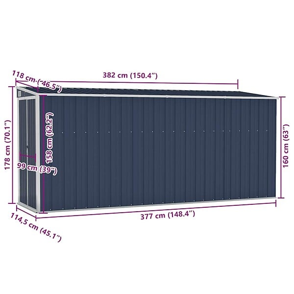 VIDAXL - vidaXL Abri de jardin mural Anthracite 118x382x178 cm Acier - large