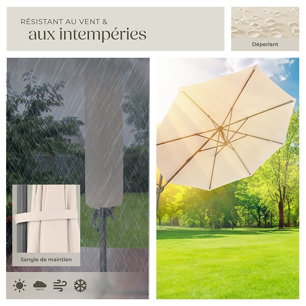 TECTAKE - Parasol DARIA 300 cm avec pied déporté et housse de protection beige - large