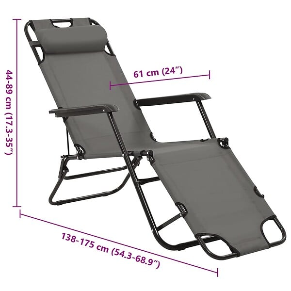 VIDAXL - vidaXL Chaises longues pliables 2 pcs avec repose-pied Acier Gris - large