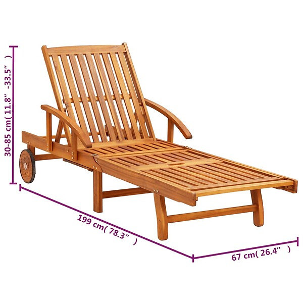 VIDAXL - vidaXL Chaises longues lot de 2 avec table et coussins Acacia solide - large