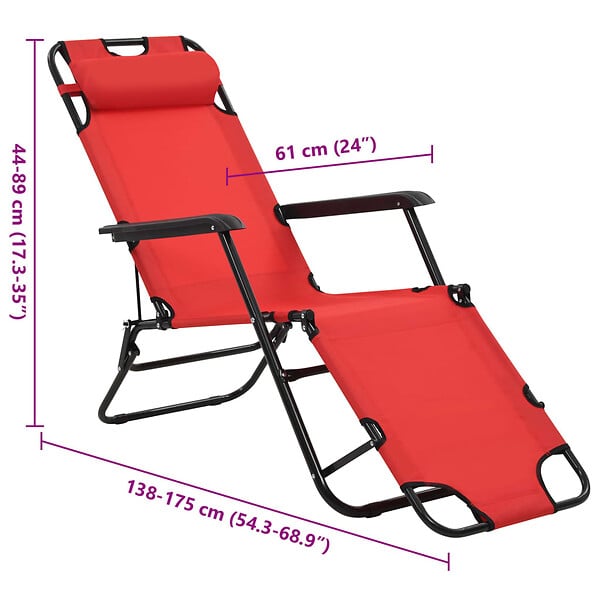 VIDAXL - vidaXL Chaises longues pliables 2 pcs avec repose-pied Acier Rouge - large