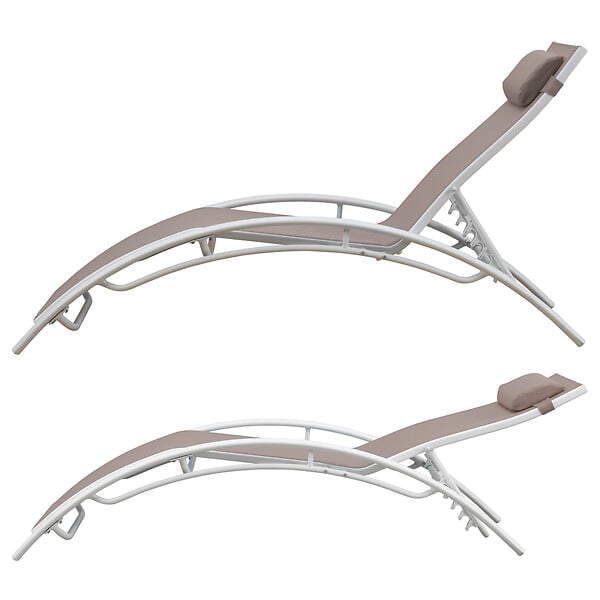 HAPPY GARDEN - Lot de 2 transats GALAPAGOS en textilène taupe - aluminium blanc - large