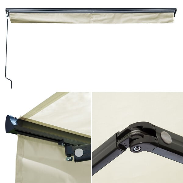HAPPY GARDEN - Store banne SAULE 3,95 × 3m avec semi-coffre - Toile beige et structure grise - large