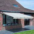 HAPPY GARDEN - Store banne SAULE 2,5 × 2m - Toile rayée blanche/grise et structure blanche - vignette