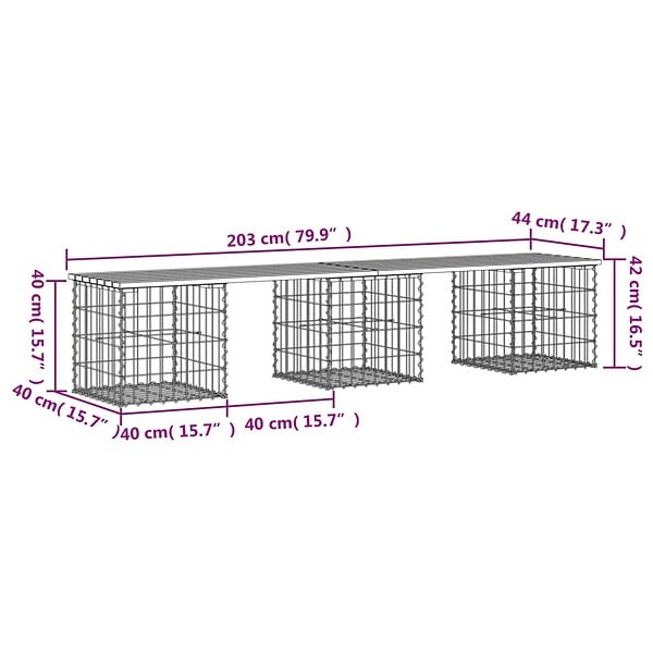 VIDAXL - vidaXL Banc de jardin design de gabion 203x44x42 cm bois massif de pin - large