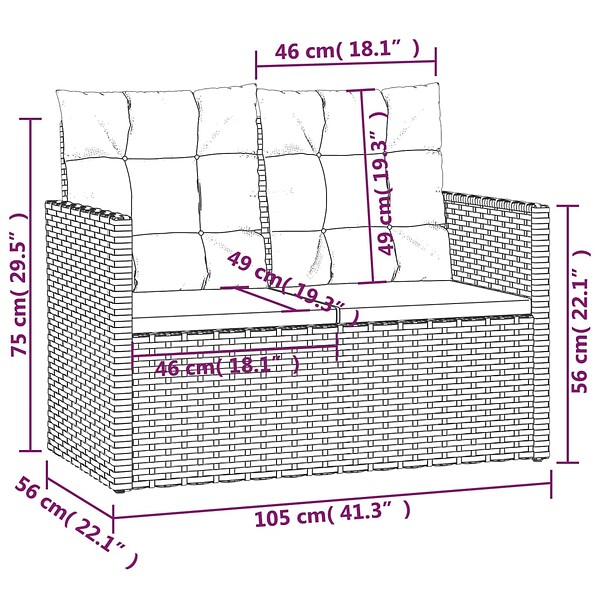 VIDAXL - vidaXL Banc de jardin avec coussins Gris 105 cm Résine tressée - large