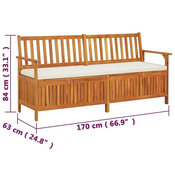 VIDAXL - vidaXL Banc de rangement avec coussin 170 cm Bois d'acacia solide - large
