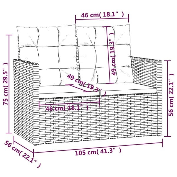 VIDAXL - vidaXL Banc de jardin avec coussins Noir 105 cm Résine tressée - large