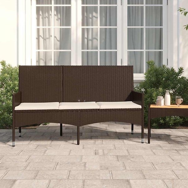 VIDAXL - vidaXL Banc de jardin à 3 places avec coussins Marron Résine tressée - large