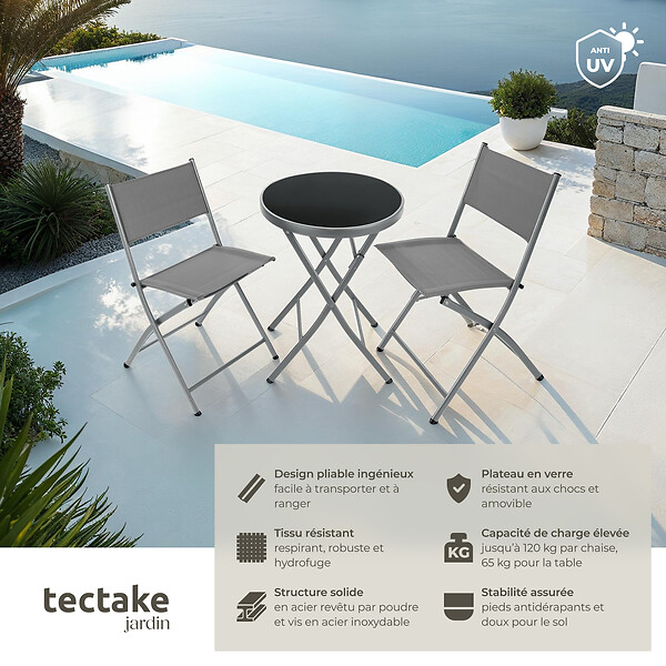 TECTAKE - Ensemble table et chaises de jardin DUSSELDORF gris - large