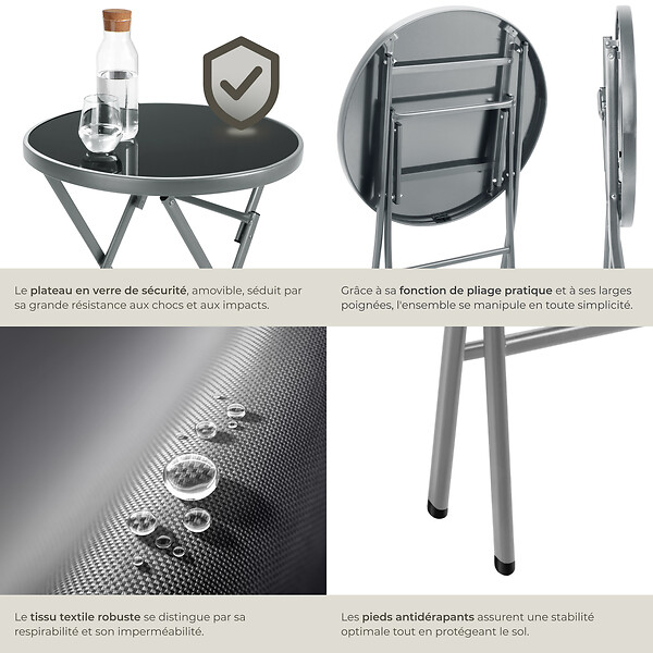 TECTAKE - Ensemble table et chaises de jardin DUSSELDORF gris - large